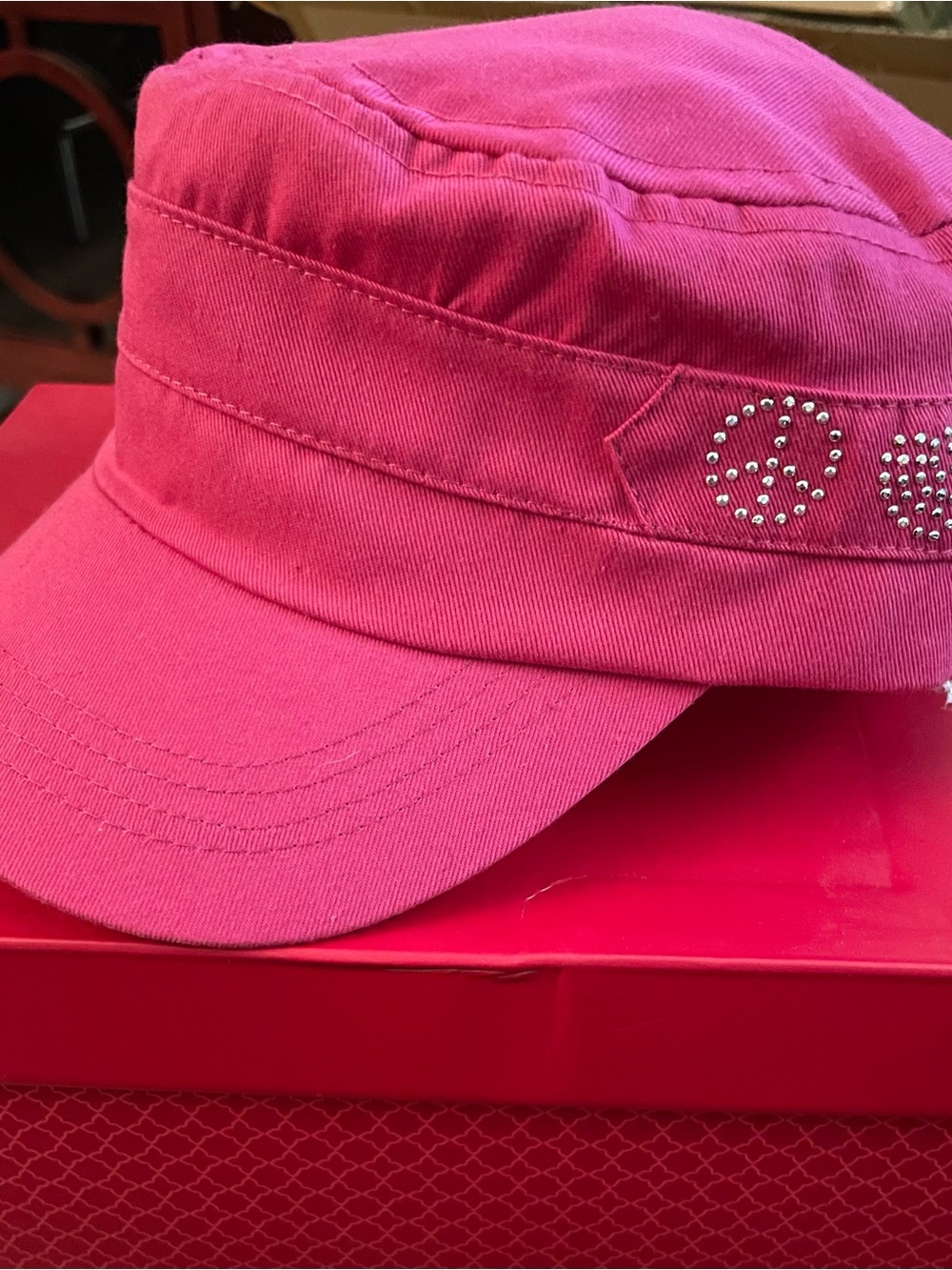 Adult/kids Pink Military-Style Cadet Cap with Stud Accent
